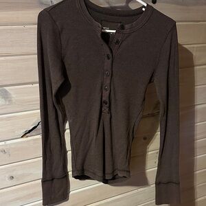 Aerie Brown Long Sleeve Henley Top